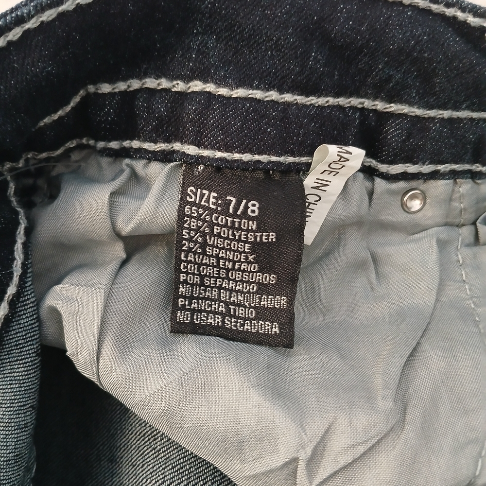 Sky Dark Blue Low Rise Flared Jeans Embroidered Star Accent Juniors Size 7/8 - Picture 12 of 12